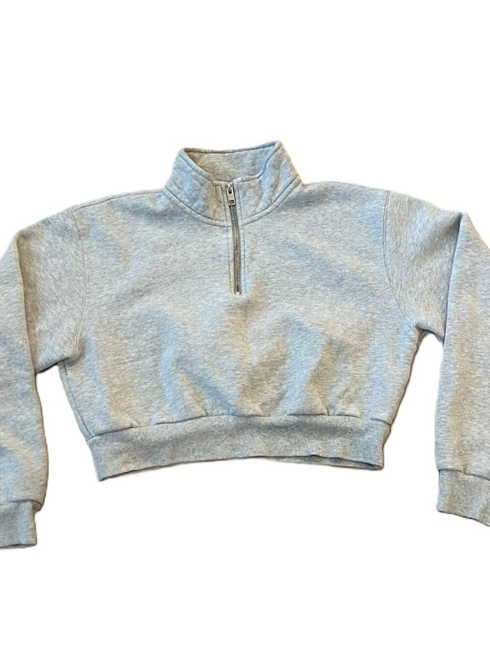 Aritzia TNA Cozy AF Fleece 1/2 Zip Cropped Sweatshirt Light Grey Size Small - Picture 2 of 7